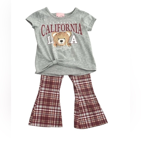 Freestyle Revolution Other - Freestyle Revolution Gray and Burgundy CaliBear and Bellbottom Pants Set Size 2T